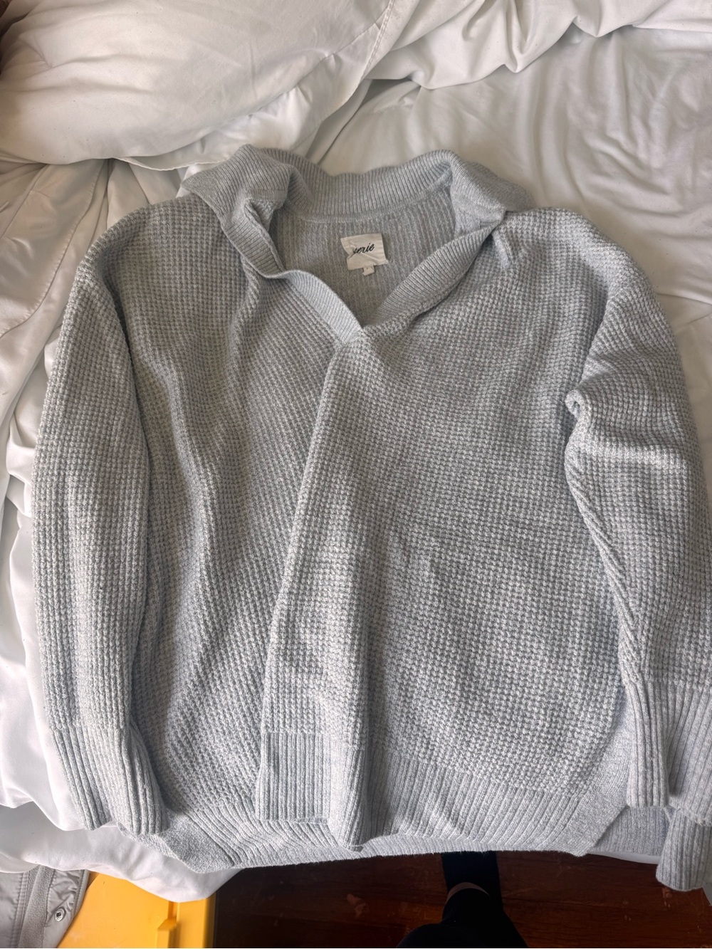 aerie Light Gray Waffle-Knit Cowl Sweater